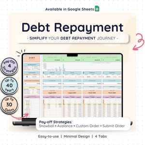 Debt Payoff Tracker Spreadsheet Google Sheets Snowball Avalanche Calculator Credit Card Student Loan Mortgage Planner Financial Budget