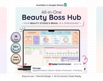 Beauty Salon Business Template Google Sheets Client Tracker Appointment Scheduler Inventory Bookkeeping Invoice Profit Loss Dashboard