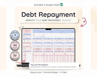 Debt Snowball Calculator Google Sheets Avalanche Tracker Credit Card Student Loan Payoff Planner Financial Spreadsheet Budget Debt Free