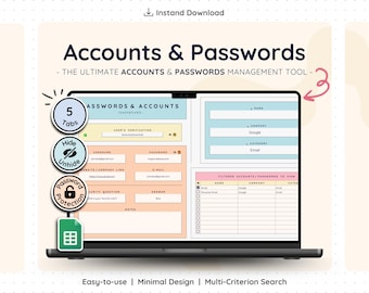 Secure Password Organizer Google Sheets Login Tracker Account Manager Digital Password List Spreadsheet Template Credential Keeper