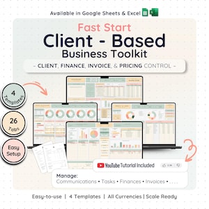 Freelancer Business Bundle Google Sheets Excel Client Management Invoice Bookkeeping Pricing Template Small Business CRM Spreadsheet