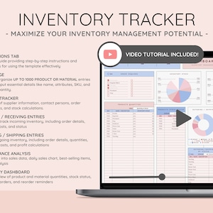 Inventory Tracker Spreadsheet Google Sheets Excel Stock Management Template Product Materials Small Business Warehouse Organizer image 2