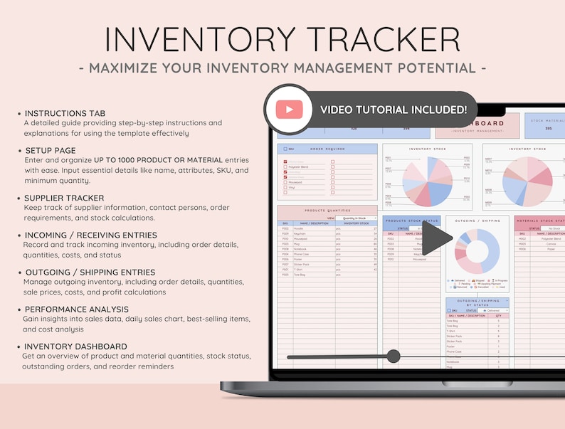 Inventory Tracker Spreadsheet Google Sheets Excel Stock Management Template Product Materials Small Business Warehouse Organizer image 2