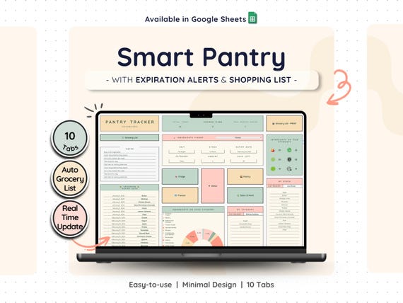 Pantry Inventory Tracker Google Sheets Grocery List Spreadsheet Kitchen Organization Template Food Storage Expiry Date Manager Fridge Log