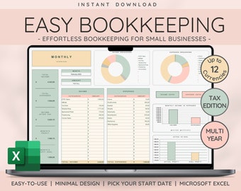 Small Business Bookkeeping Template | Excel Bookkeeping Business Spreadsheet | Tax Planner | Sales & Revenue Tracker