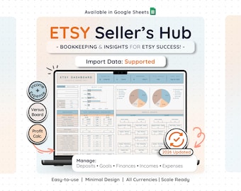 Spreadsheet boekhouding Etsy-verkoper Google Spreadsheets Boekhoudsjabloon Winst Verlieskosten Verkoopopbrengst Belastingplanner Kmo