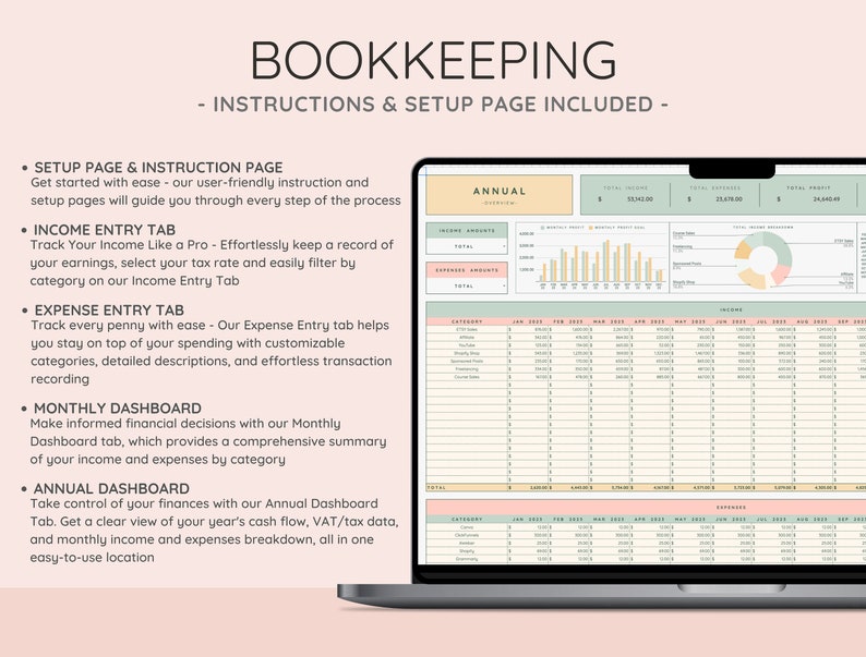 Small Business Bookkeeping Template: Easy Income and Expense Etsy