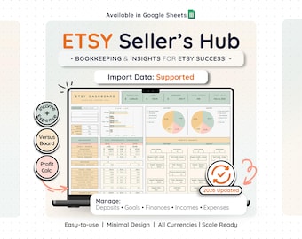 Etsy Bookkeeping Template for Etsy Sellers | Etsy Accounting Spreadsheet with Profit and Loss, Income & Sales Tracker