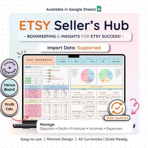 Etsy Sellers Bookkeeping Template Cover - Simplify Your Finances with Ease. Get Organized, Track Expenses, and Boost Profits Effortlessly.