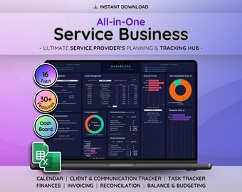 Small Business CRM Dashboard Bookkeeping Tracker w/ Task & Invoice Tracker | Financial Planner | Budget Spreadsheet for Service Businesses