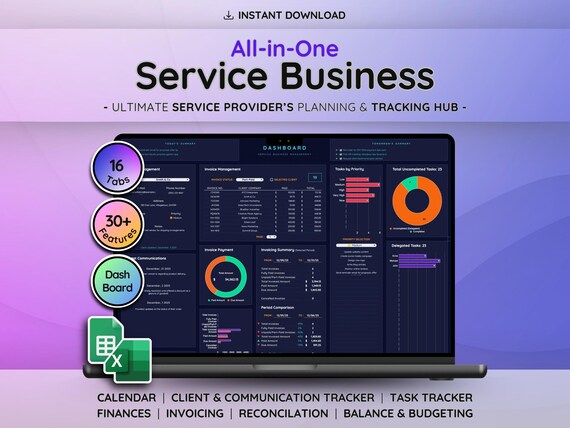 Small Business CRM Dashboard Bookkeeping Tracker w/ Task & Invoice Tracker | Financial Planner | Budget Spreadsheet for Service Businesses