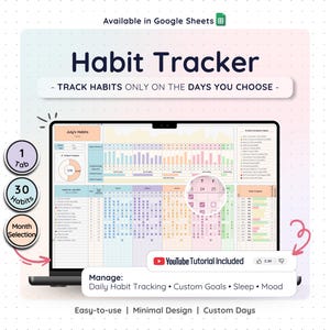 習慣トラッカー Google スプレッドシート 日次 週次 月次 目標プランナー スプレッドシート ルーティン ダッシュボード テンプレート フィットネス ウェルネス セルフケア ライフ