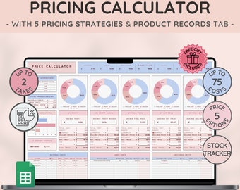 Calculadora de precios y ganancias para pequeñas empresas con 5 estrategias de precios y hasta 2 impuestos / Guía de precios / Lista de precios para Google Sheets