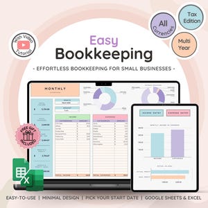 Boekhoudsjabloon voor kleine bedrijven Easy Income Tracker | Uitgaventracker | Boekhoudspreadsheet voor Google Spreadsheets