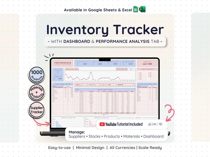 Inventory Tracker Spreadsheet Google Sheets Excel Stock Management Template Product Materials Small Business Warehouse Organizer image 1