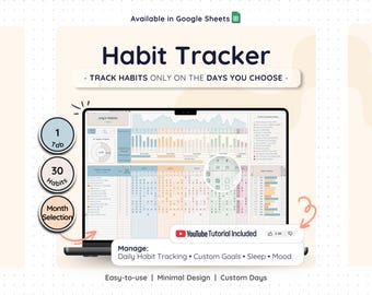 Planificador de hábitos semanal para Google Sheets, hoja de cálculo, panel de productividad diario, plantilla de rutina mensual, gestor de tareas digital.