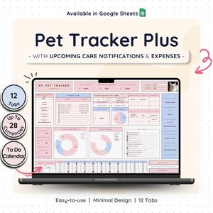 Pet Health Tracker Spreadsheet Google Sheets Dog Cat Care Planner Vet Visit Log Medication Vaccination Digital Pet Journal Template