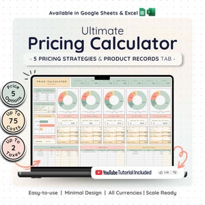 Pricing Strategy Calculator Google Sheets Excel Small Business Profit Margin Template Product Price Guide Cost Analysis Spreadsheet