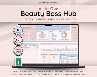 Beauty Planner Spreadsheet Google Sheet Template for Hair Salon Business Bookkeeping Inventory Order Invoice Client Profit Loss Appointments