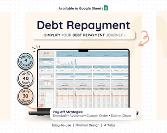 Debt Free Planner Google Sheets Payoff Tracker Credit Card Loan Mortgage Calculator Snowball Avalanche Financial Budget Spreadsheet