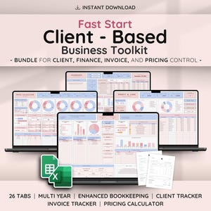 Pacote de Modelos para Empresas de Serviços: Planilhas Google, Excel, Rastreamento de Clientes, CRM, Painel de Controle, Contabilidade, Calculadora de Preços de Faturas e Finanças.