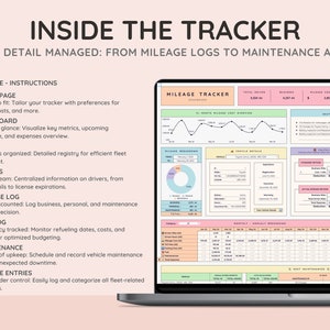 Vehicle & Mileage Tracker Log with Expenses, Fuel, Maintenance Tracker, and Mileage Calculator Business Spreadsheet for Google Sheets image 2