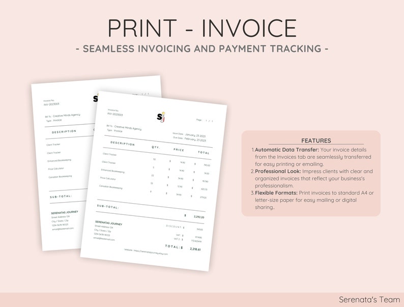 Automate invoice generation effortlessly with fully customizable templates that include your business details, product listings, and professional branding in the Print-Invoice Generator tab.