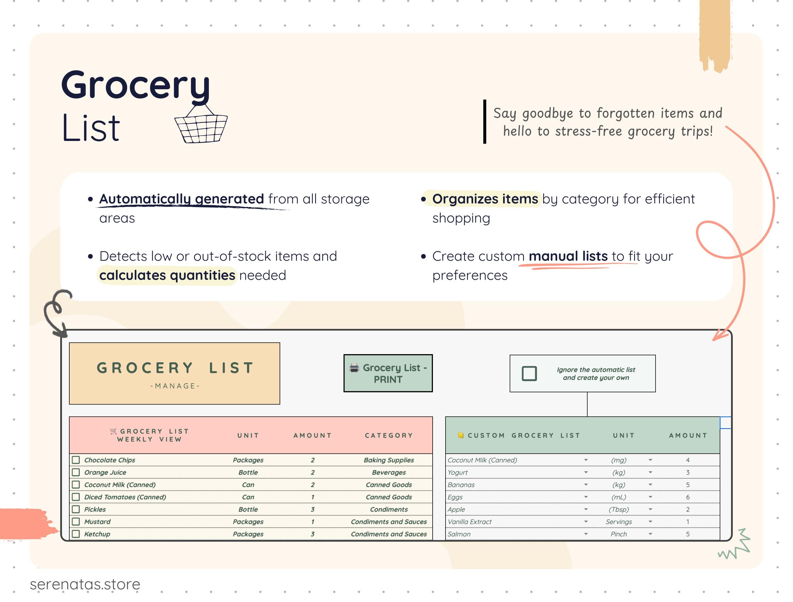 Pantry Inventory Tracker Google Sheets Grocery List Spreadsheet Kitchen ...