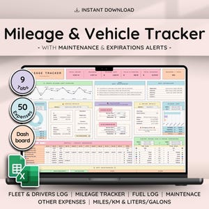 Registro de vehículos y kilometraje con gastos, combustible, mantenimiento y calculadora de kilometraje / Hoja de cálculo empresarial para Hojas de cálculo de Google
