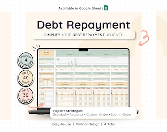 Debt Repayment Planner Google Sheets Snowball Avalanche Method Credit Card Loan Payoff Calculator Budget Tracker Financial Spreadsheet