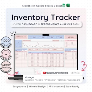 Voorraadtracker Spreadsheet Google Spreadsheets Excel-sjabloon Voorraadbeheer Productmaterialen Magazijnorganizer kleine bedrijven