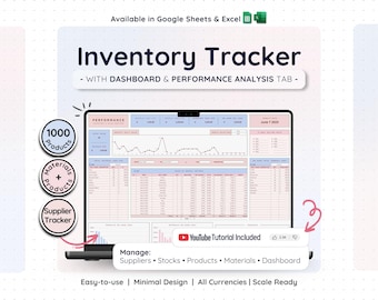 Hoja de cálculo de seguimiento de inventario Plantilla de gestión de existencias de Google Sheets y Excel Organizador de almacén para pequeñas empresas con materiales de productos