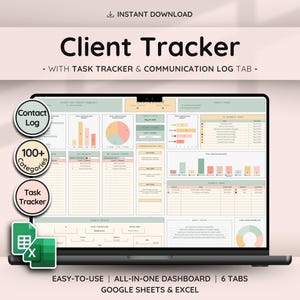 Kunden-Tracker & Tabelle für kleine Unternehmen mit Aufgaben-Tracker, Kommunikationslog und crm Dashboard für Google Sheets