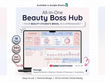 Beauty Planner Spreadsheet Google Sheet Template for Hair Salon Business Bookkeeping Inventory Order Invoice Client Profit Loss Appointments