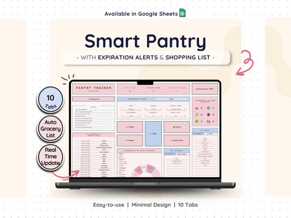 Kitchen Pantry Organizer Google Sheets Grocery Shopping List Food Inventory Manager Storage Tracker Meal Budget Planner Fridge Template