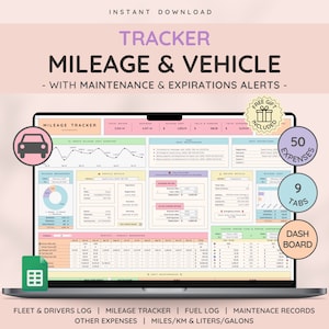 Vehicle & Mileage Tracker Log with Expenses, Fuel, Maintenance Tracker, and Mileage Calculator Business Spreadsheet for Google Sheets image 1