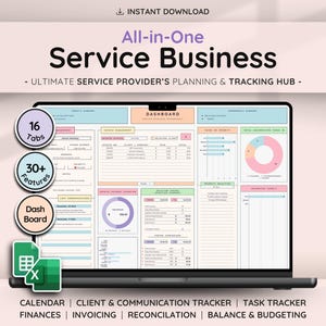 Small Business CRM Dashboard Bookkeeping Tracker w/ Task & Invoice Tracker | Financial Planner | Budget Spreadsheet for Service Businesses