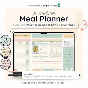 Meal Prep Planner Google Sheets Weekly Menu Template Grocery List Spreadsheet Calorie Counter Family Meal Planning Digital Food Organizer