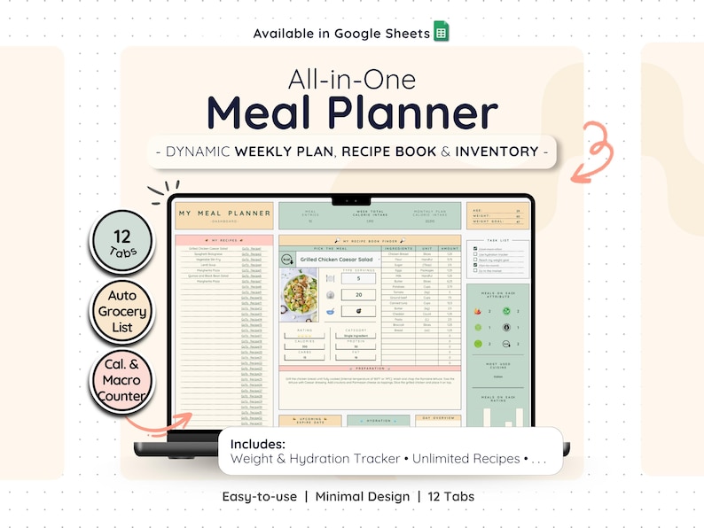 Meal Prep Planner Google Sheets Weekly Menu Template Grocery List ...