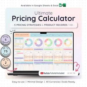 Price & Profit Calculator for Small Businesses with 5 Pricing Strategies and up to 2 Taxes | Price Guide | Price List Spreadsheet Template