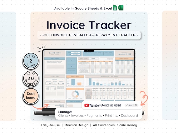 Client Invoice Payment Tracker Google Sheets Excel Billing Template Generator Receipt Manager Small Business Financial Spreadsheet
