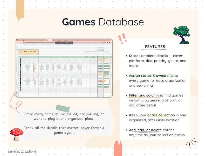 Digital Game Log Tracker Google Sheets Gaming Progress Spreadsheet ...