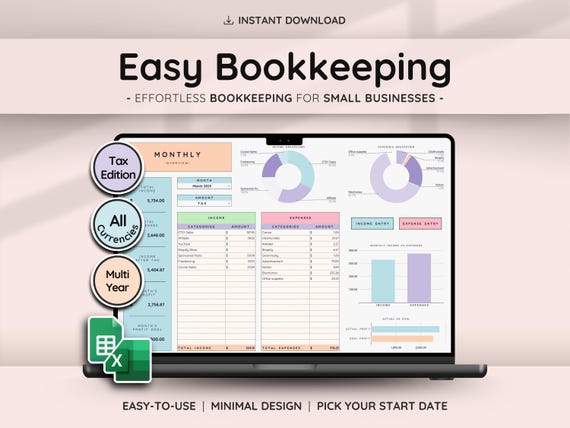 Bookkeeping Template for Small Business Easy Income Tracker | Expense Tracker | Accounting Spreadsheet for Google Sheets