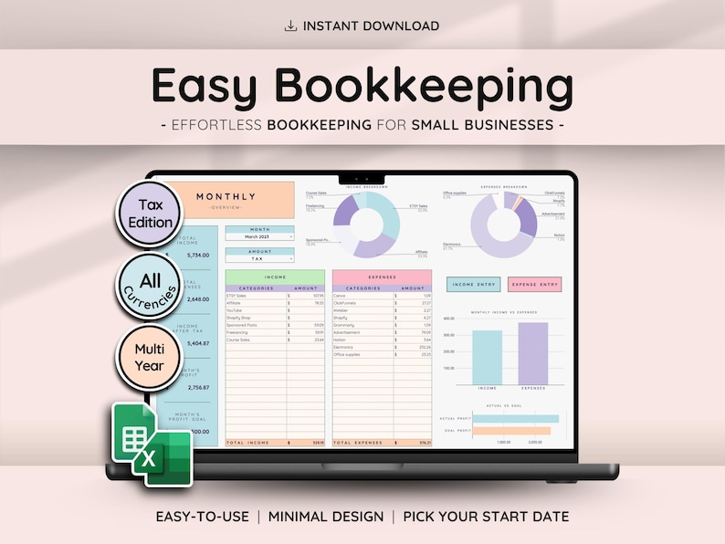 Bookkeeping Template for Small Business Easy Income Tracker | Expense Tracker | Accounting Spreadsheet for Google Sheets image 1
