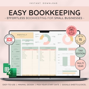 Small Business Bookkeeping Template | Excel Bookkeeping Business Spreadsheet | Tax Planner | Sales & Revenue Tracker