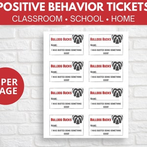 Kinder Positives Verhalten Tickets Bulldog Klassenzimmer Printable PDF