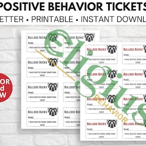 Kids Positive Behavior Tickets Bulldog Classroom Printable PDF