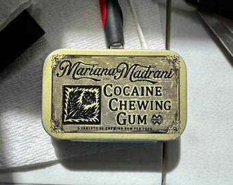 Mariana Madrani Cocaine Chewing Gum -  reproduction patent medicine tin for reenactors, cosplay, gamers - perfect gift