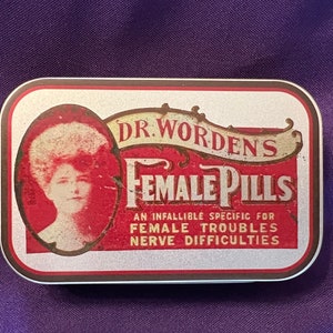 Dr. Worden's Female Pills antique reproduction patent medicine tin for reenactors, cosplay perfect gift for her image 3