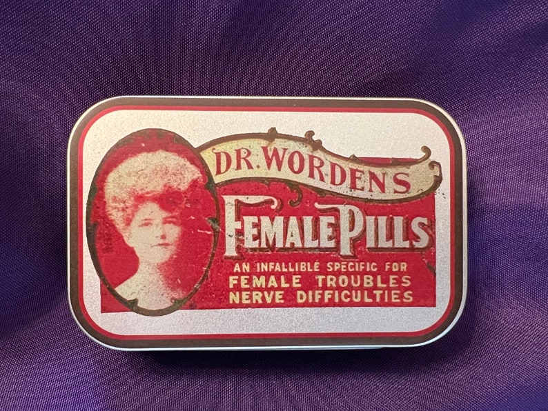 Dr. Worden's Female Pills antique reproduction patent medicine tin for reenactors, cosplay perfect gift for her image 3